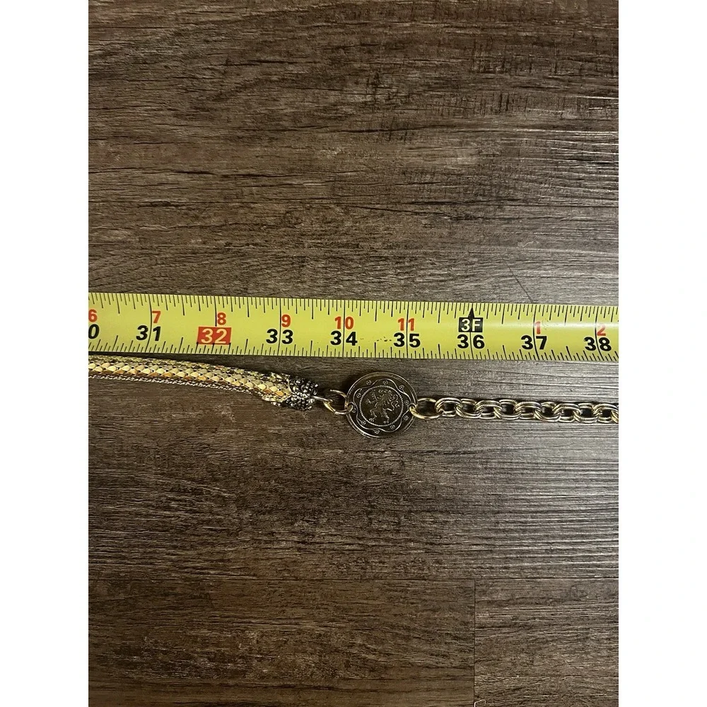 Whiting & Davis Dragonscale Snake Mesh Long Necklace Belt Vintage French Coins